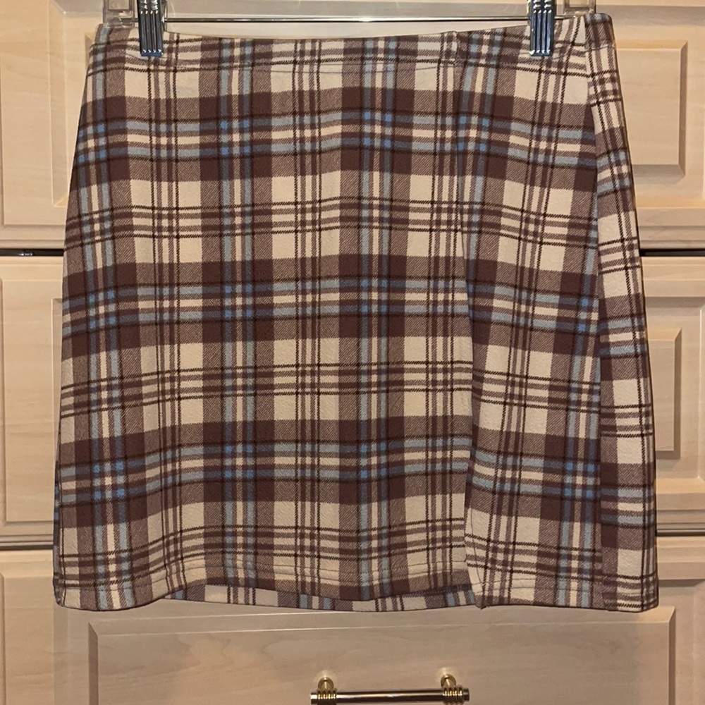 Plaid Slit Mini Skirt